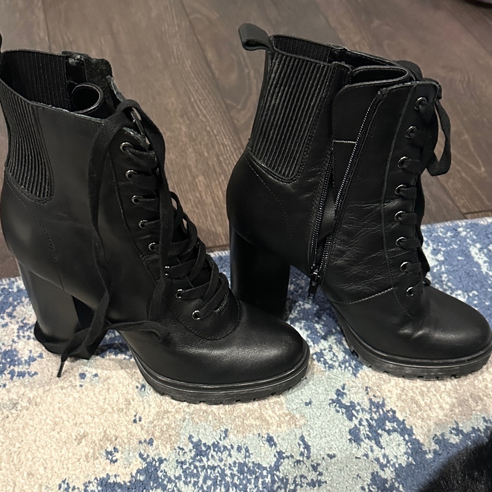 Steve Madden Black Lace-Up High Heel Boots